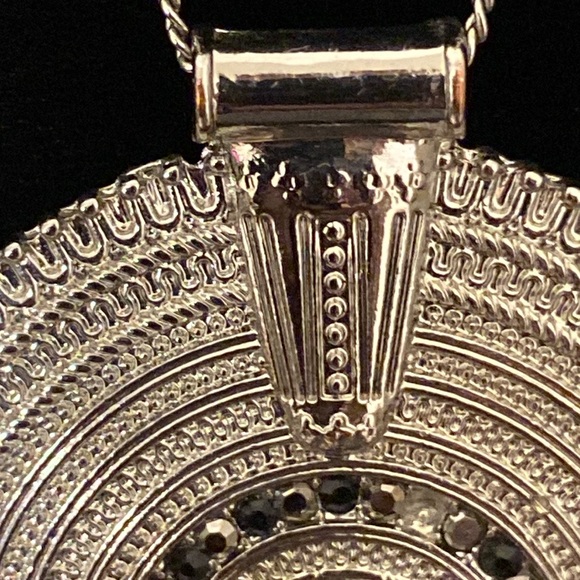 Charming Charlie Long Chain Medallion Pendant Necklace Silvertone - Picture 4 of 14